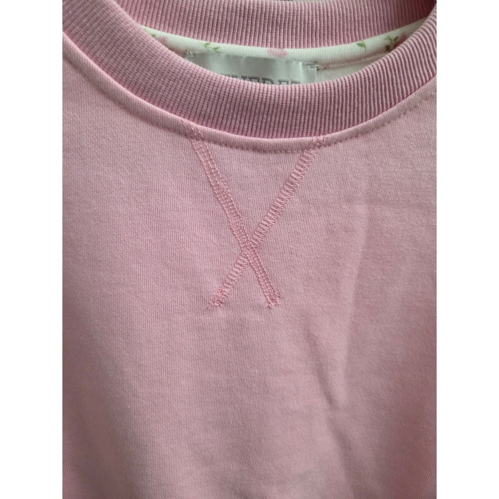 T189. Pink Floral Colorblock Cropped Crewneck Sweatshirt - Picture 3 of 5